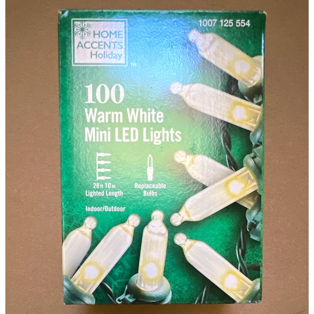 Home Accents Holiday 100 Mini LED Warm White Green Wire Indoor/Outdoor UL